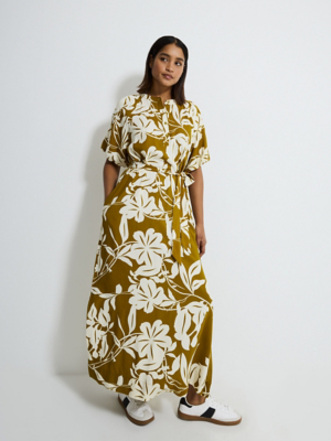 asda linen dress Animal Print Asda Green Dress Midi Dress Linen Dress Asda Green Linen Blend  Midi Sundress