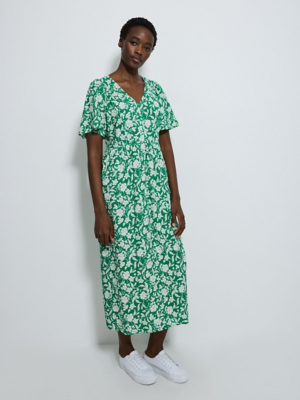 asda green dress Floral Flutter Sleeve V Neck Midi Tea | Women Gift for Pastor