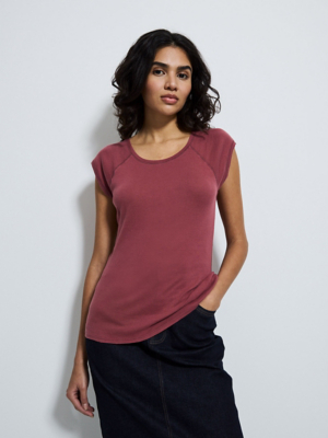 Burgundy Washed Short Raglan Sleeve Top | Women | George at ASDA