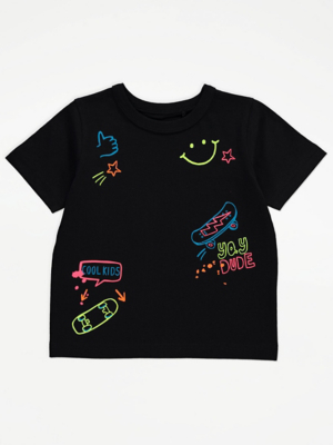 新品 FAV Neon Graffiti TEE SHIRT Black L 他 Black Neon Cool Dude Graffiti T-Shirt | Kids | George at ASDA