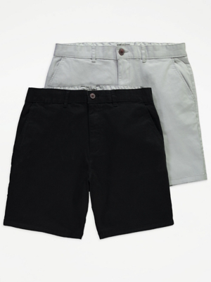 Black and Grey Stretch Chino Shorts 2 Pack