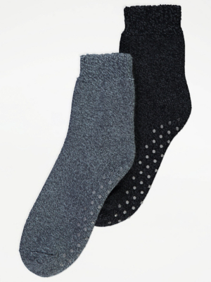 Blue Knitted Cosy Socks 2 Pack | Men | George at ASDA
