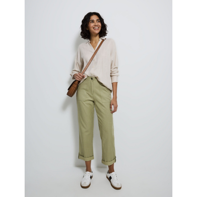 George Khaki Washed Cotton Blend Cropped Twill Trousers