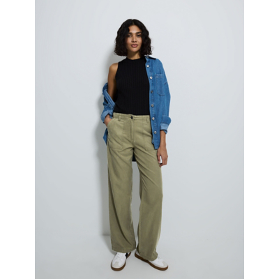 George Khaki Washed Cotton Blend Twill Straight Leg Trousers