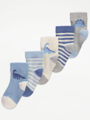 Blue Dinosaur Cotton Rich Ankle Socks 5 Pack | Baby | George at ASDA
