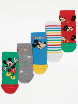 Cute Walk Disney by Babyhug Cotton Knit Ankle Length Anti Bacterial Socks Stripes & Mickey Mouse Design Pack of 3 - Red Black & Grey main image 0