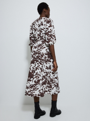 cow print ruched dress Ruched Drawstring Knot Cow Print Bodycon Dress