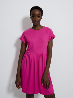 pink dress asda Pink Chiffon Frill Long Sleeve Mini Dress | Women