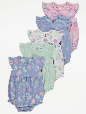 Floral Short Sleeve Rompers Pack Baby George at ASDA