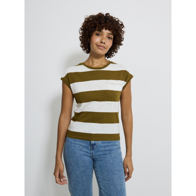 George Khaki Striped Slub Extended Shoulder Pocket Top