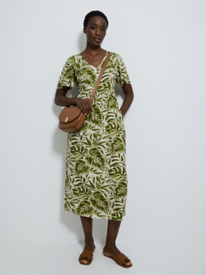 asda green dress Leaf Flutter Sleeve V Neck Midi | Women Gift for Pastor