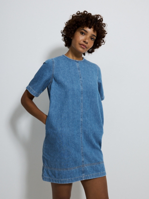 asda denim dress Blue Mid Wash Mini T-Shirt | Women Color:TAN/CREAM CANOPDJUL26 Lorena Coverup Dress -