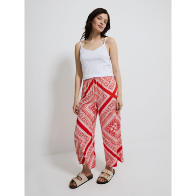 George Red Scarf Print Lightweight Cropped Trousers