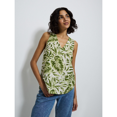 George Green Blurred Palm Leaf V Neck Sleeveless Top - Khaki