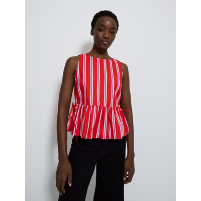 George Red Striped Tie Side Peplum Top