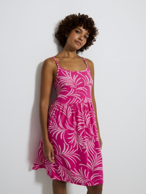 ladies summer dresses asda Pink Palm Leaf Jersey Strappy Mini Sundress | Women