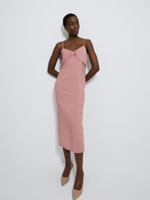 asda pink dress Pink Long Sleeve Tie Neck Midi Dress | Women