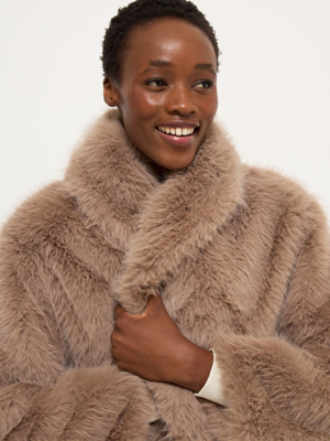 Mocha Faux Fur Oversized Short Coat | Women | George at ASDA