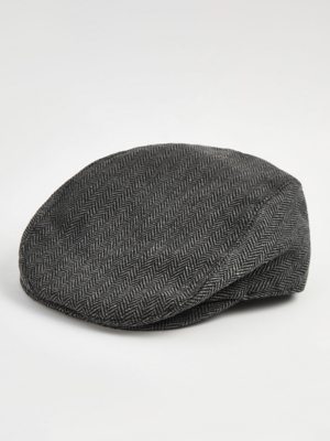 Grey Herringbone Flat Cap