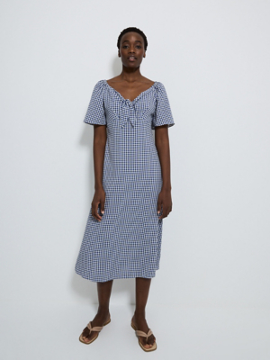 Blue Gingham Tie Front Flutter Sleeve Midi Dress | Women | George