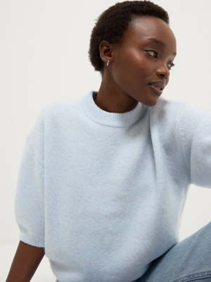 Light Blue Short Sleeve Fluffy Crew Neck Jumper | Women | George