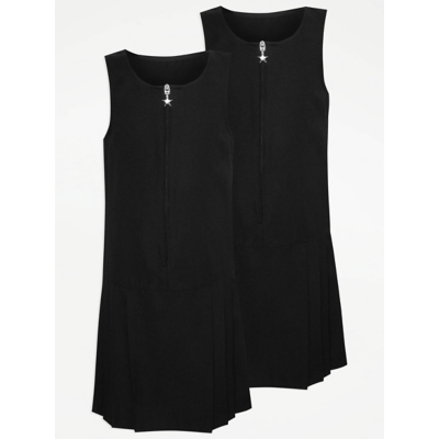 George Black Drop Waist Pleated Girls School Pinafore Dress 2 Pack