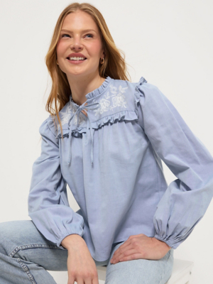 Blue Ruffle Embroidered Blouse | Women | George at ASDA