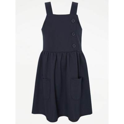 George Navy Button Jersey Girls School Pinafore Dress