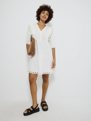 Cream Crinkle Frill Boho Puff Sleeve Mini Dress | Women | George