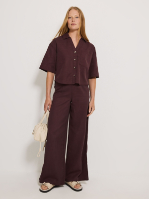 Washed Twill Double Button Wide Leg Trousers