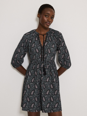 paisley ladder trim tie neck long sleeve mini dress reviews Paisley Ladder Trim Tie Neck Long Sleeve Mini Dress | Women