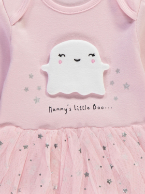 Halloween Pink Ghost Tutu Bodysuit and Tights Outfit Baby