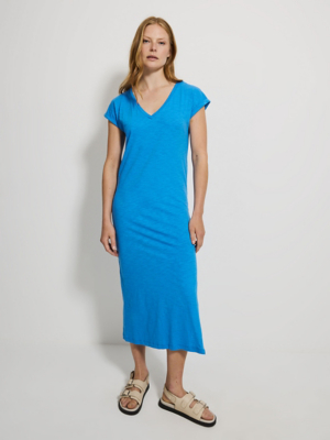 Cobalt V Neck Midi T-Shirt Dress | Women