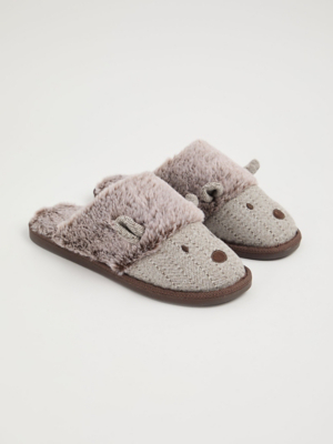 Brown Hedgehog Faux Fur Mule Slippers Lingerie George at ASDA