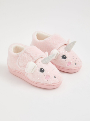 Pink Foil Unicorn Cupsole Slippers Kids George at ASDA