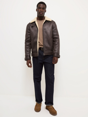 Brown Shearling Lined Aviator Jacket | Men | George at ASDA