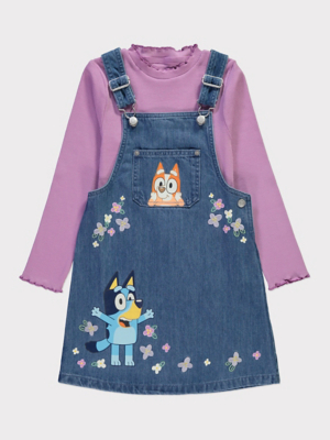 bluey denim dress Bluey Bingo Ribbed Top and Denim Pinafore Outfit | Kids