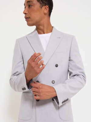 Stone Checked Double Breasted Slim Fit Suit Jacket | Men | George