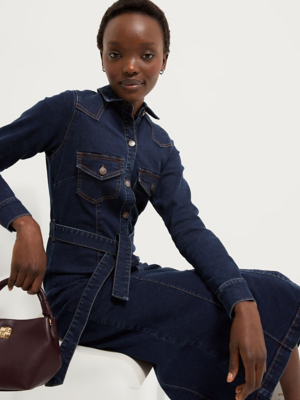 Button Through Belted Denim Shirt Midi Dress | Women | George at ASDA