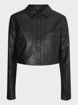 Black Faux Leather Short Boxy Long Sleeve Jacket | Women | George