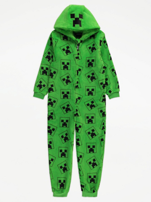 Minecraft Creeper Green Hooded Fleece Onesie Kids George at