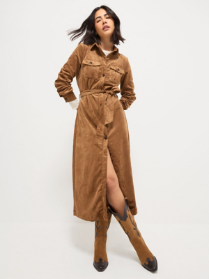 Robe Rebecca Taylor Camel Suède Et Jersey Taille 10 Manches Longues - Neuf Sans étiquettes