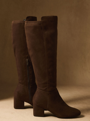 Chocolate Brown Faux Suede Knee High Boots