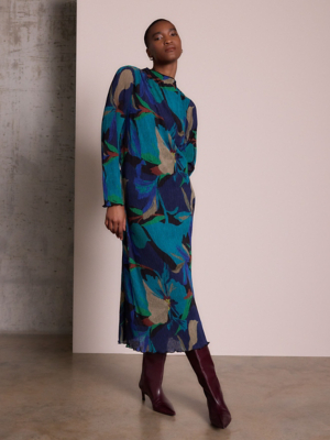 knee length dresses for ladies Marate Puff Sleeve Mini Dress in Grunge Floral Khaki, L main image 1