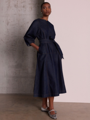 george asda denim dress Denim Long Sleeve Zip Front Midi Dress | Women