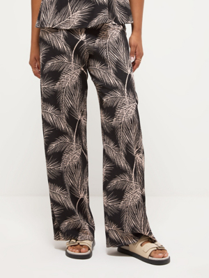 Black Palm Leaf Textured Wide Leg Trousers Women George at ASDA
