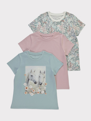 T-shirt Fille George Blanc Floral – Coton, Col Rond, Manches Courtes, Taille 3-4 Ans