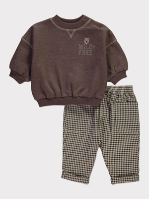 Brown Sweatshirt and Check Trousers Outfit