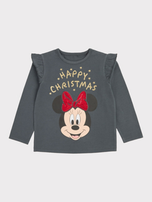 Minnie Mouse Christmas Charcoal Long Sleeve Top Kids George at