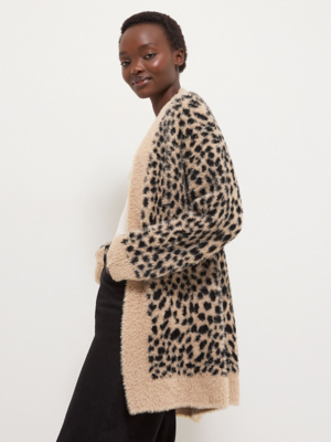 Leopard Print Edge To Edge Knitted Midi Cardigan Women George